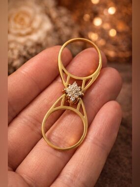 14K Plated White Opal & CZ Flower Cluster FLIP Ring • Size8 LIND Fidget 2-in-1